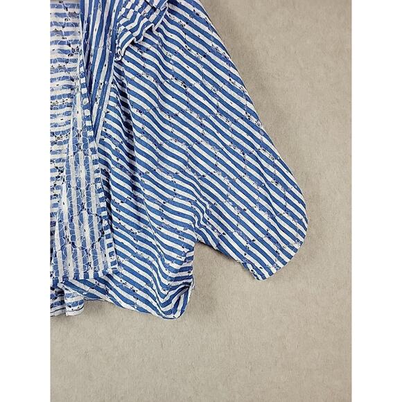 Anthropologie Blue Floral Striped Eyelet Cropped Ruffle Cardigan Women's One Sz - Picture 5 of 11